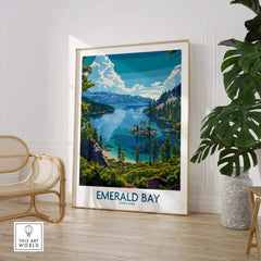 Emerald Bay Wall Art Print - State Park displayed in a stylish interior setting with lush landscape and serene waters.