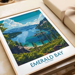 Emerald Bay Wall Art Print - State Park featuring a vibrant landscape of Lake Tahoe's Emerald Bay.