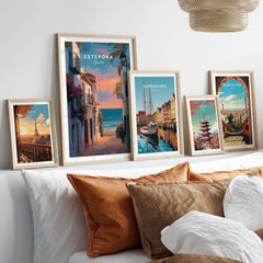 Estepona Balcony View Beach Print | Andalusian Home Decor displayed in an elegant setting with framed art.