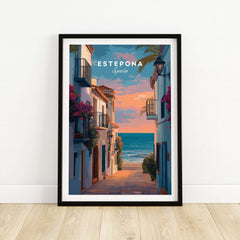 Estepona Balcony View Beach Print | Andalusian Home Decor showcasing a vibrant street scene in Spain.