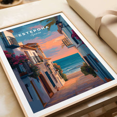 Estepona Balcony View Beach Print | Andalusian Home Decor depicting a serene coastal scene in Spain.