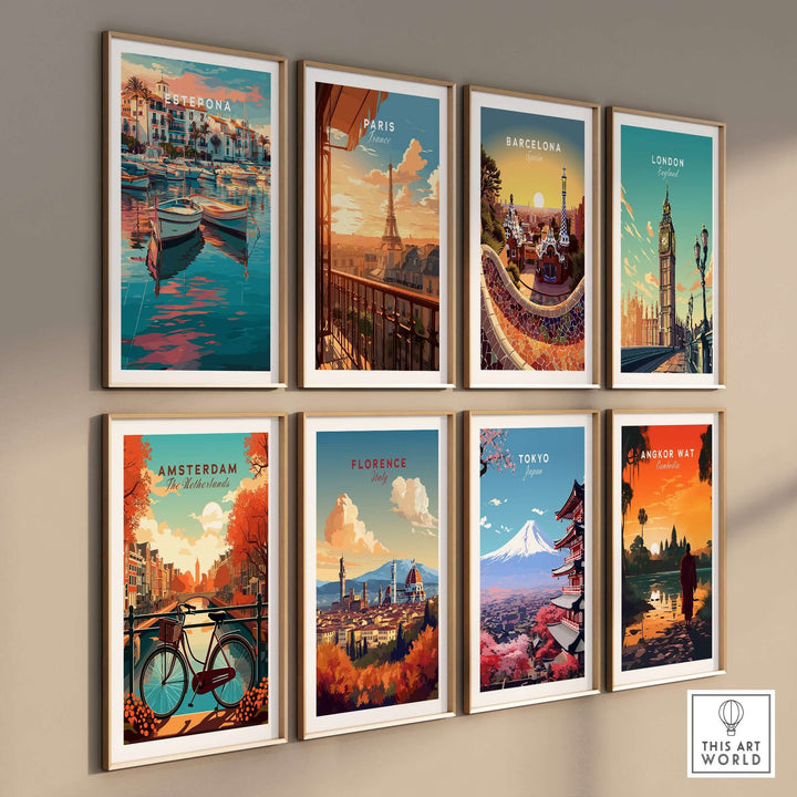 Estepona Boats Harbour Reflection Print | Mediterranean Wall Decor showcased among various city posters.