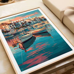 Estepona Boats Harbour Reflection Print | Mediterranean Wall Decor showcasing boats and vibrant reflections on water.