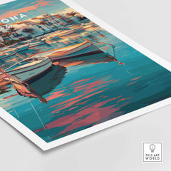 Estepona Boats Harbour Reflection Print | Mediterranean Wall Decor featuring colorful boats and serene water reflections.