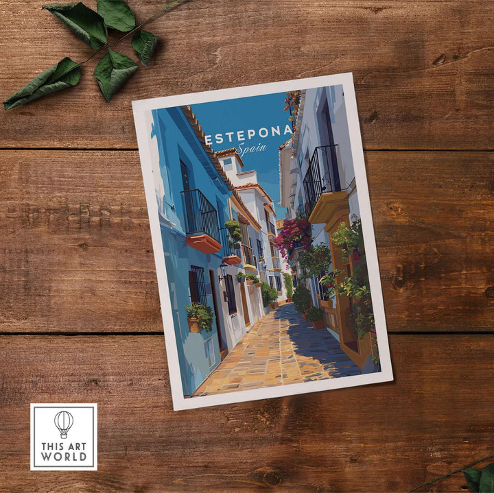 Estepona Flower Alley Print | Mediterranean Travel Wall Art featuring a colorful blooming alley in Estepona, Spain.