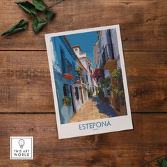 Estepona Spain Art Print | Spanish Architecture Poster showcasing a vibrant alley with colorful facades in Estepona.