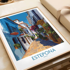 Estepona Spain Art Print | Spanish Architecture Poster featuring a charming street with colorful facades in Estepona.