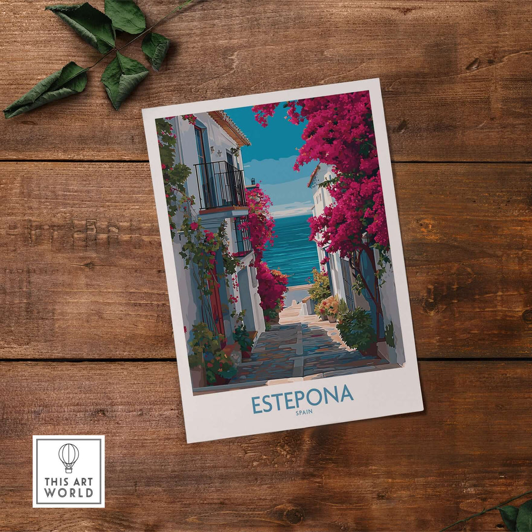 Estepona Spain Art Print | Bougainvillea Coastal Poster featuring vibrant blooms and coastal views.