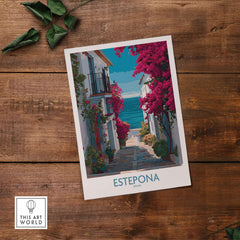 Estepona Spain Art Print | Bougainvillea Coastal Poster featuring vibrant blooms and scenic views.