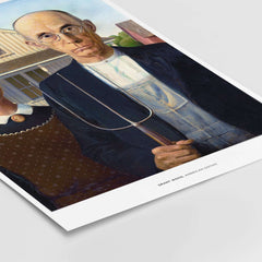 Exhibition Art Print American Gothic Grant Wood Famous Painting Wall Art Poster featuring farmer and daughter.