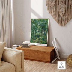 Exhibition Art Print Camille Pissarro Edge of the Woods Impressionist Landscape Poster Wall Art displayed in a cozy living room.