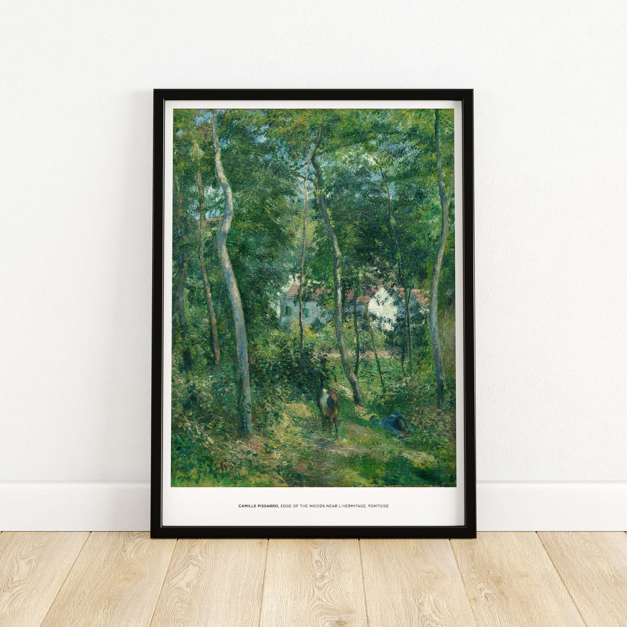 Exhibition Art Print Camille Pissarro Edge of the Woods Impressionist Landscape Poster Wall Art displayed in a modern frame.