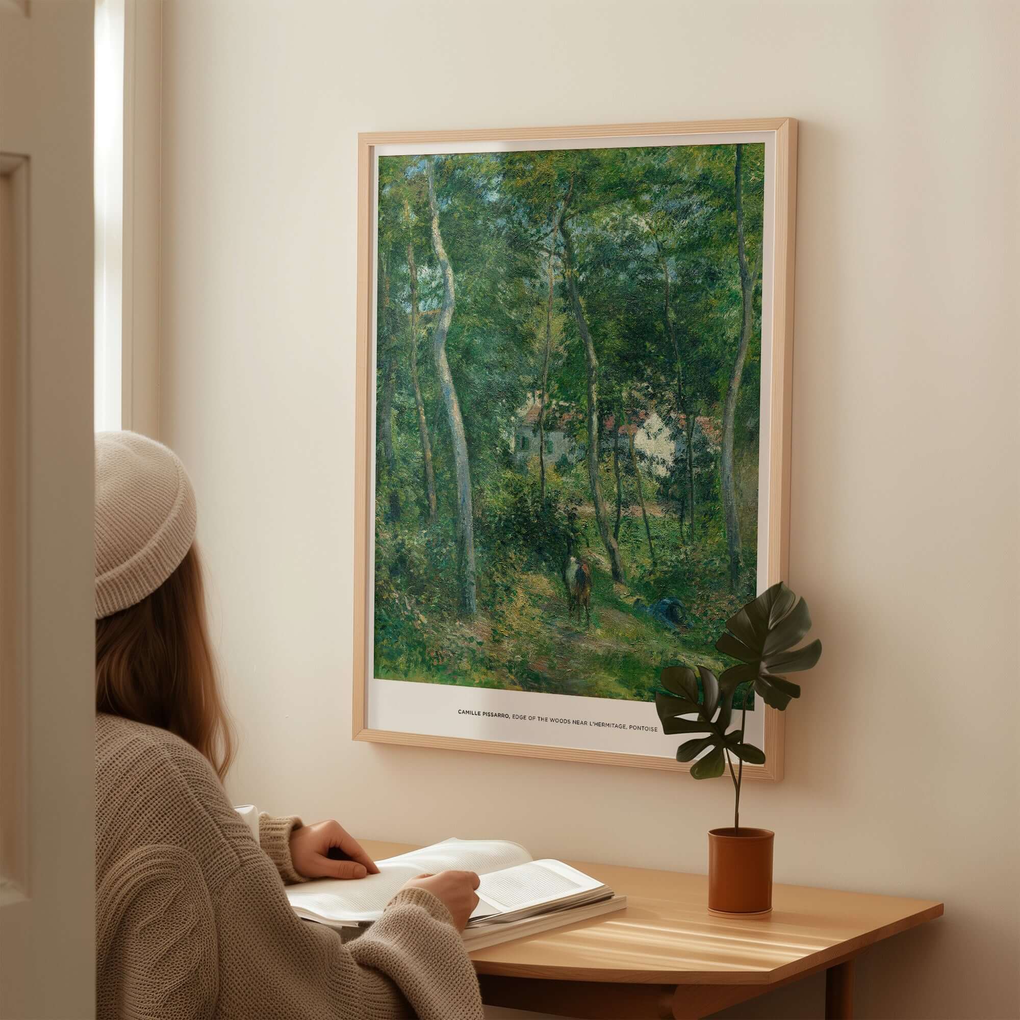 Exhibition Art Print Camille Pissarro Edge of the Woods Impressionist Landscape Poster Wall Art displayed in a serene home setting.
