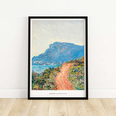 Exhibition Art Print Claude Monet The Corniche near Monaco Impressionist Landscape Poster displayed on a wall.