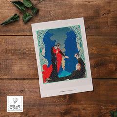 Exhibition Art Print George Barbier Empedocles Panthea Art Deco Mythology Poster Wall Art displayed on wooden background.
