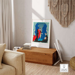 Exhibition Art Print George Barbier Empedocles Panthea Art Deco Mythology Poster Wall Art displayed in stylish interior.