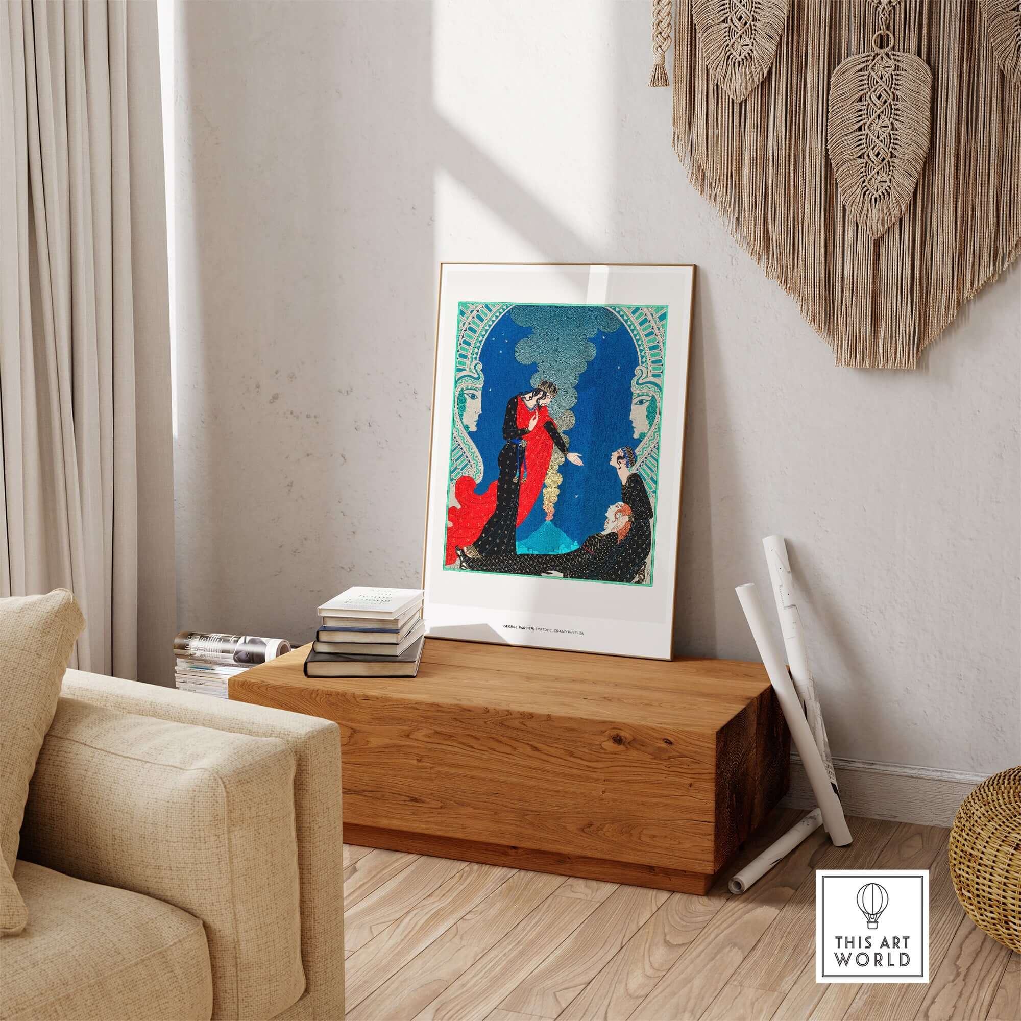 Exhibition Art Print George Barbier Empedocles Panthea Art Deco Mythology Poster Wall Art displayed in stylish interior.