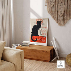 Exhibition Art Print Steinlen Tournée du Chat Noir Vintage French Black Cat Poster displayed in a stylish interior setting.