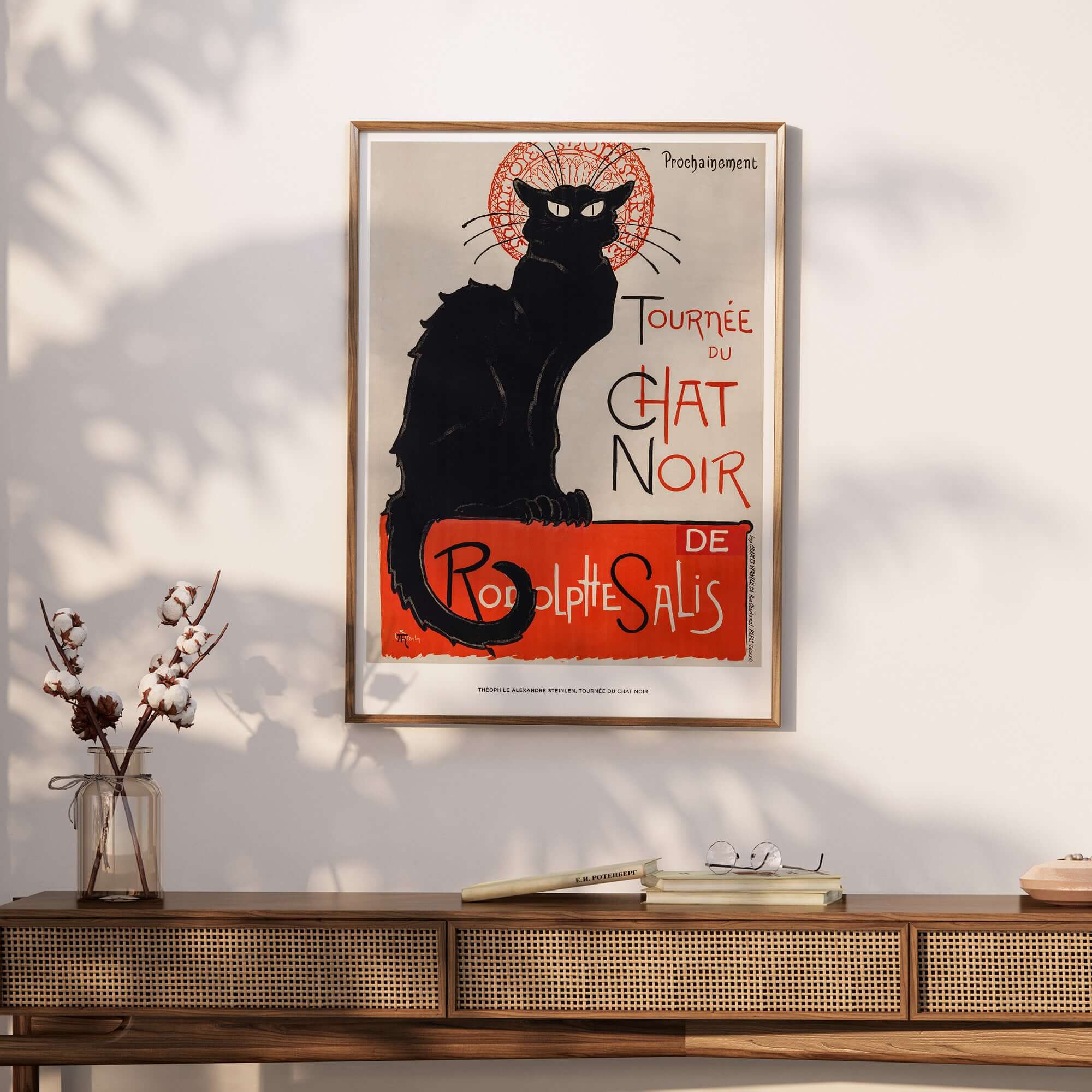 Exhibition Art Print Steinlen Tournée du Chat Noir Vintage French Black Cat Poster displayed on a stylish wall.