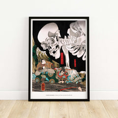 Exhibition Art Print Utagawa Kuniyoshi Skeleton Spectre Japanese Ukiyo-e Poster Wall Art featuring a giant skeleton.