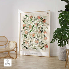 Exhibition Art Print William Morris Jasmine Pattern Floral Botanical Wall Art displayed in a modern living room.