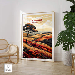 Exmoor Art Print showcasing vibrant landscapes and nature of Exmoor National Park in a stylish interior setting.