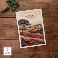 Exmoor Art Print featuring vibrant landscapes and trees in a UK National Park setting.