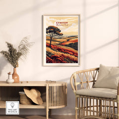 Exmoor Art Print displayed in a modern interior, showcasing vibrant landscapes of UK National Parks.