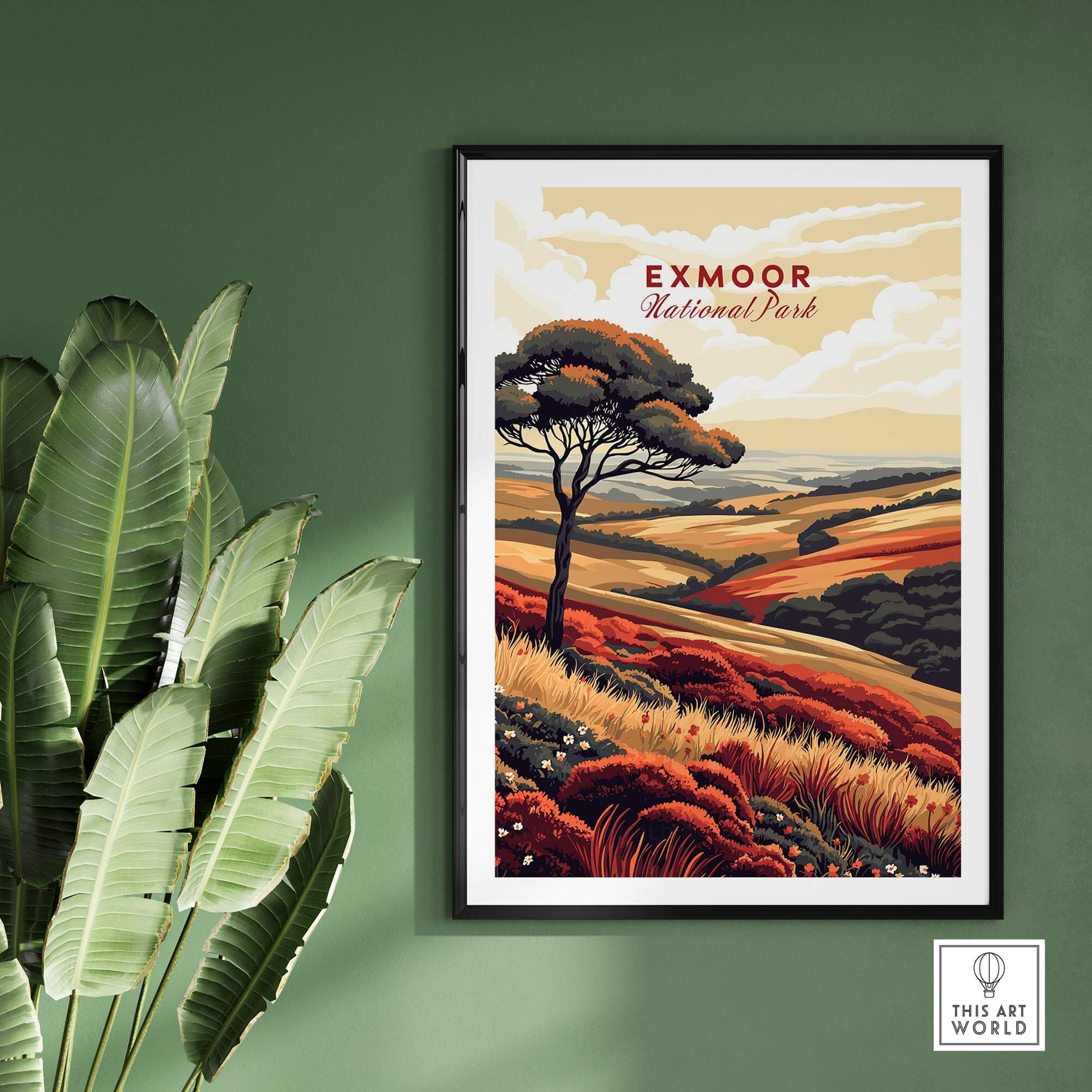 Exmoor Art Print showcasing beautiful landscapes of Exmoor National Park with vibrant colors and scenic views.