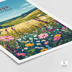 Exmoor National Park Wall Art featuring vibrant wildflowers and scenic landscapes of Exmoor.