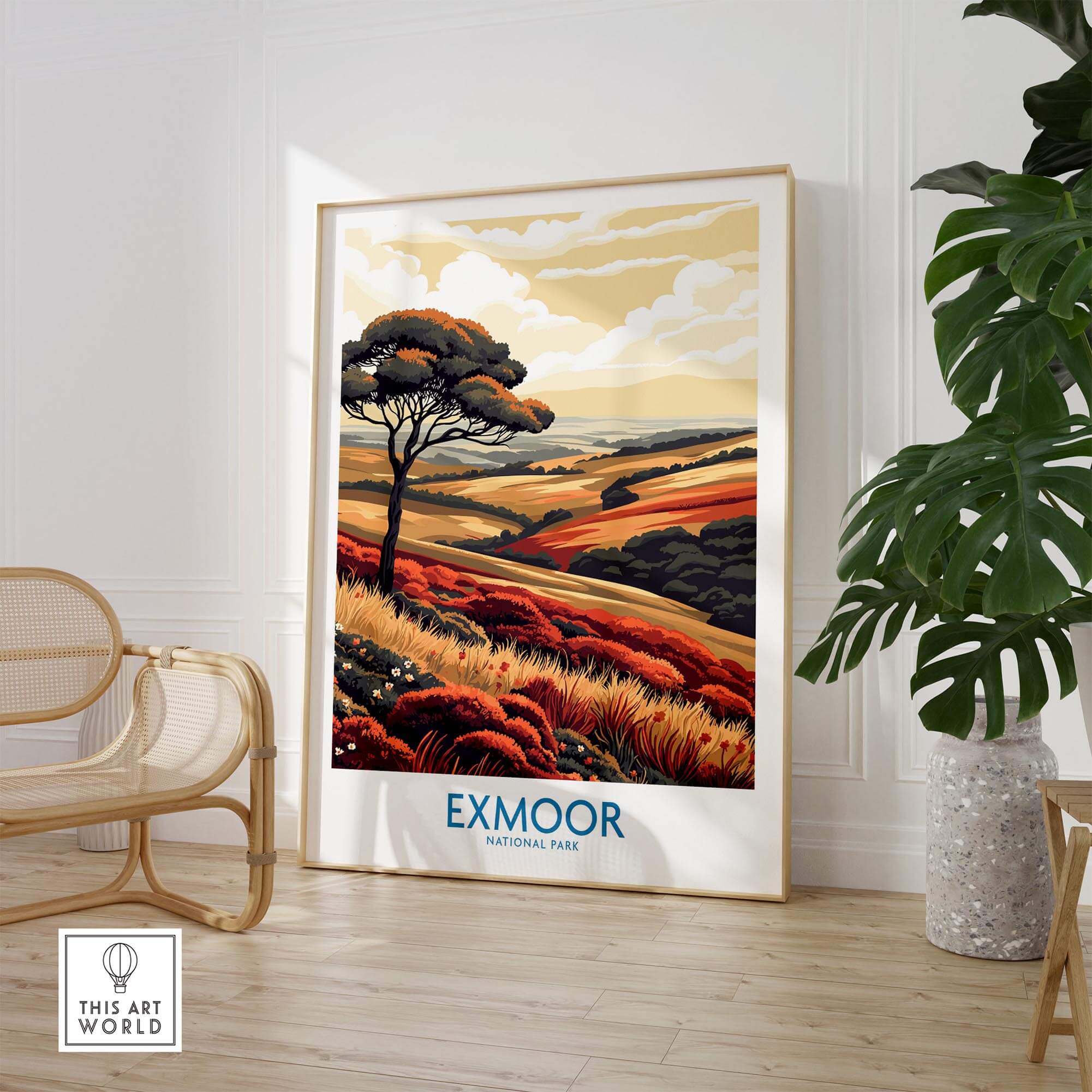 Exmoor Poster showcasing the stunning landscape of Exmoor National Park in a stylish frame.