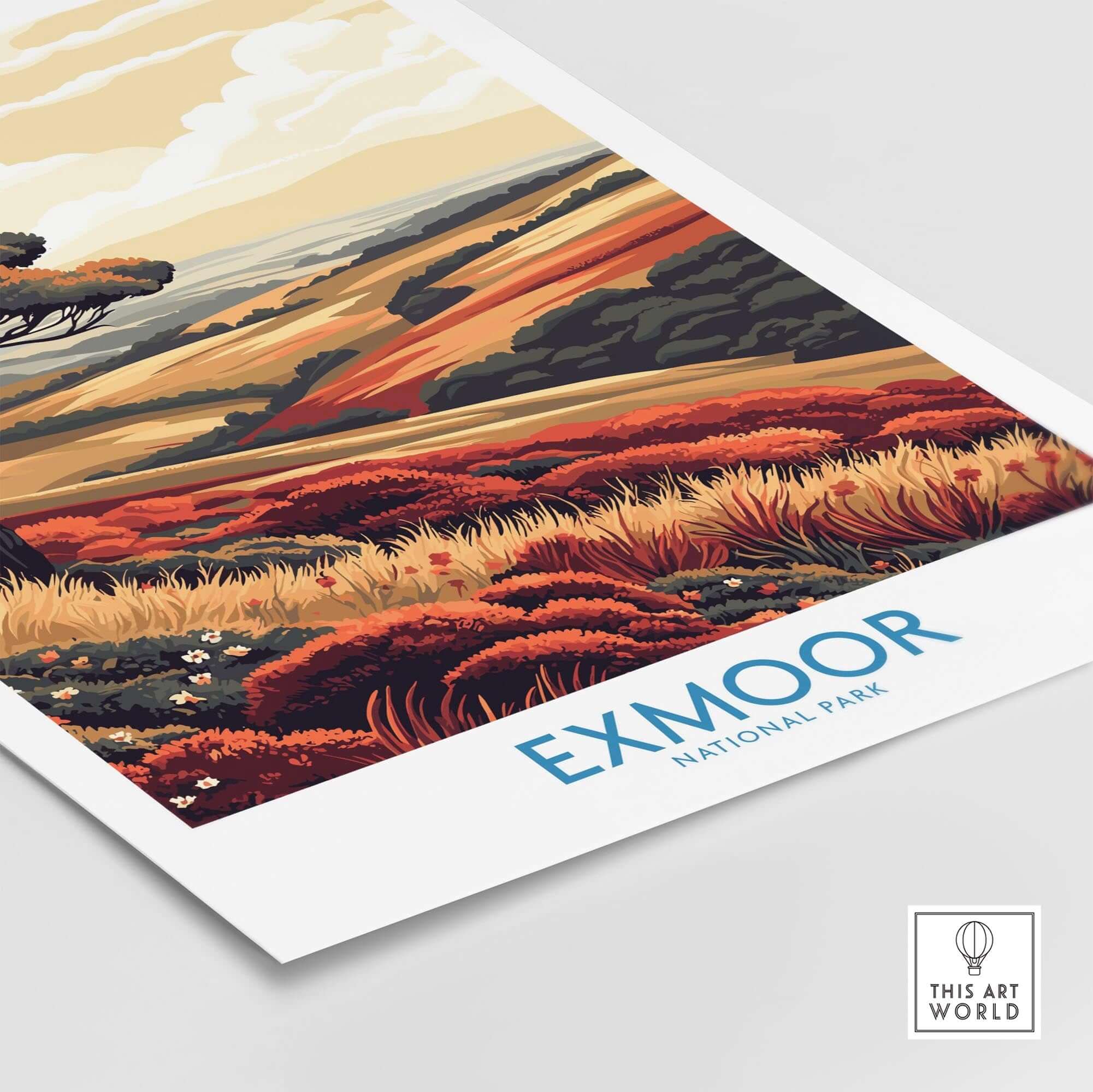 Exmoor Poster showcasing vibrant landscapes and wildlife of Exmoor National Park in a high-quality print.