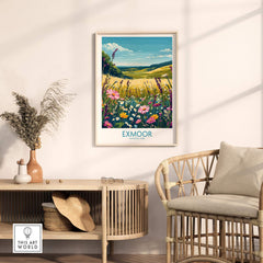Exmoor Poster National Park displayed in a stylish interior showcasing colorful wildflowers and serene landscapes.