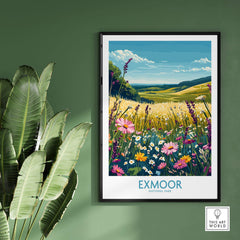 Exmoor Poster National Park showcasing vibrant flowers and scenic landscapes of Exmoor National Park.