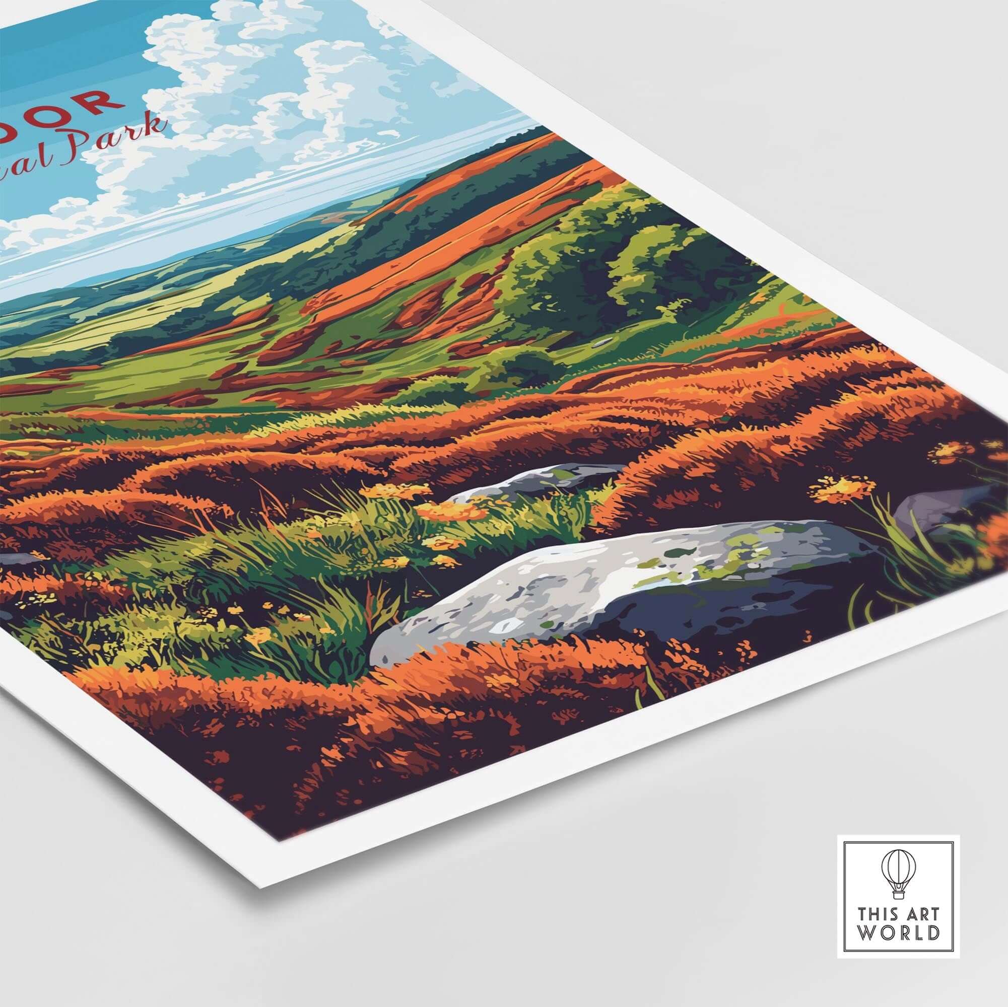 Exmoor Print National Park vibrant wall art showcasing the natural beauty of Exmoor's landscapes.