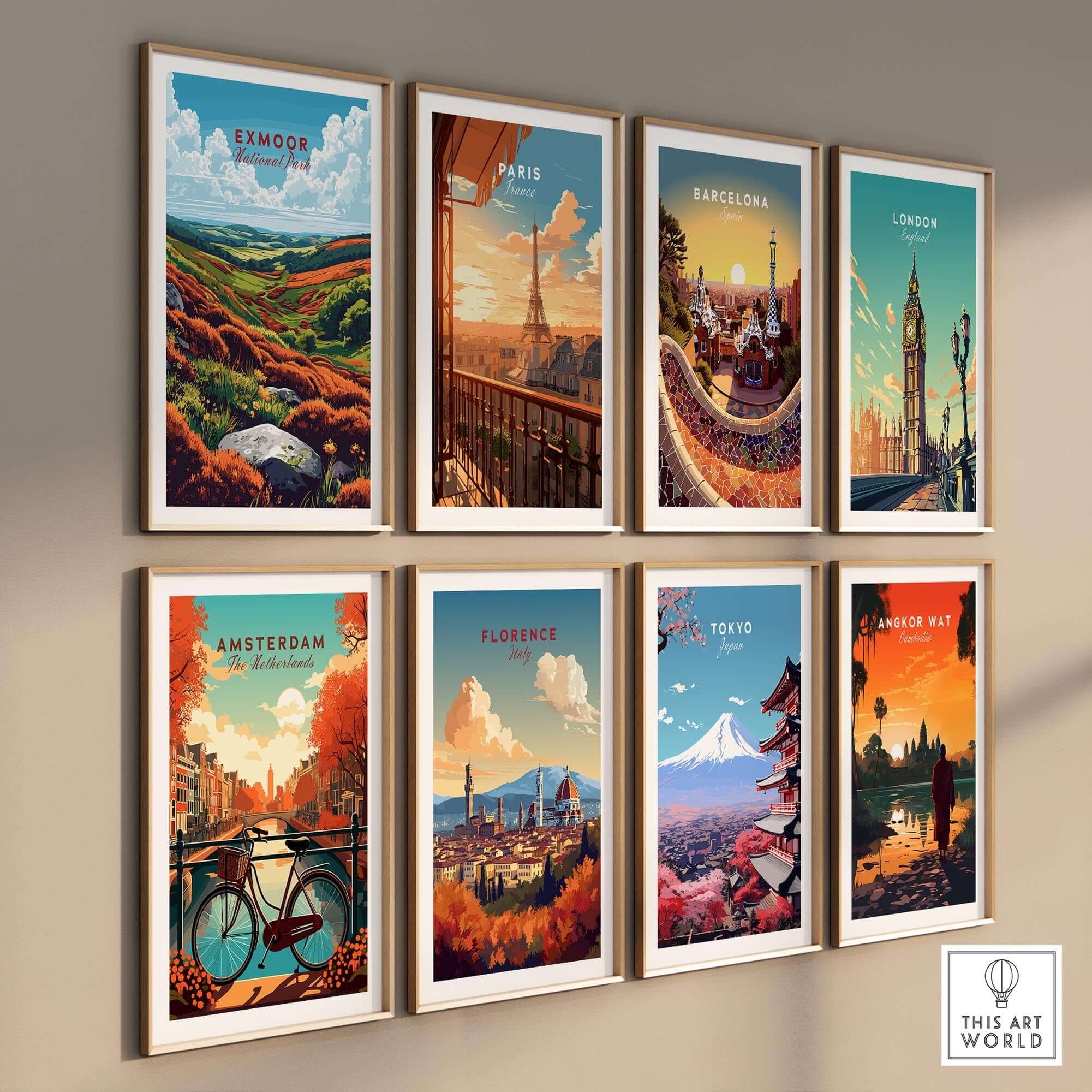 Gallery of framed prints featuring Exmoor Print National Park and other iconic locations around the world.