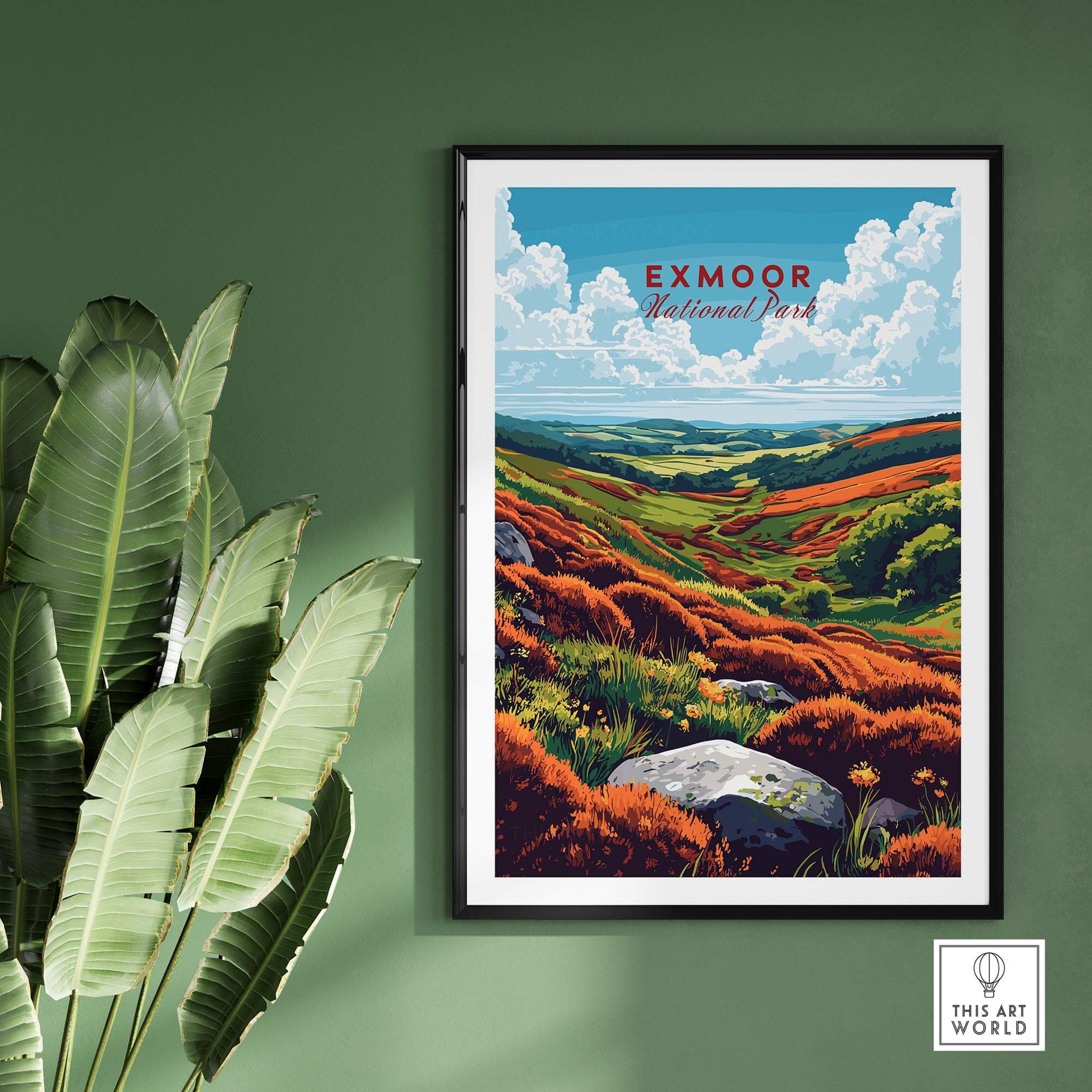 Exmoor Print National Park wall art showcasing vibrant landscapes and scenic beauty of national park.