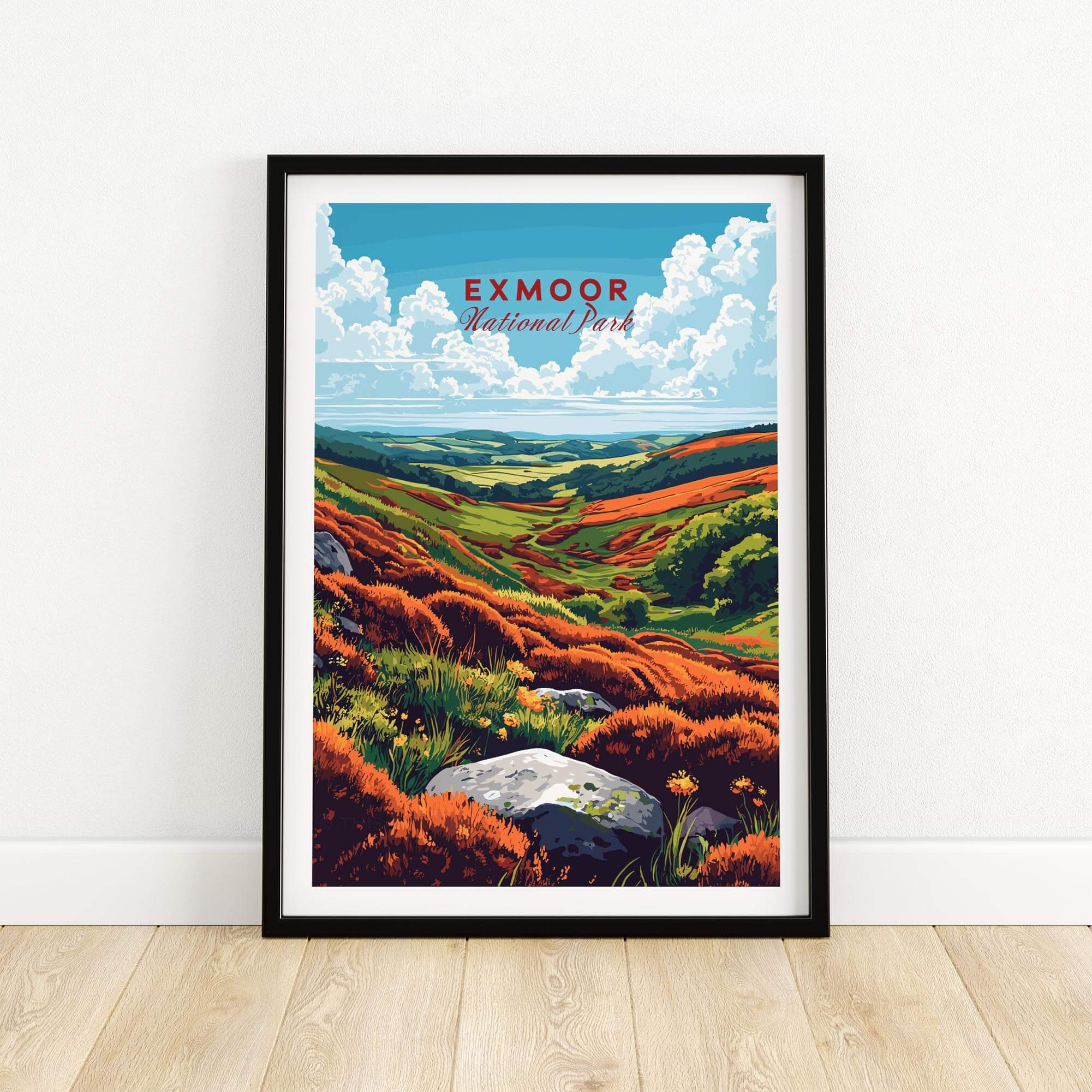 Exmoor Print National Park wall art featuring vibrant landscapes of the UK National Parks.