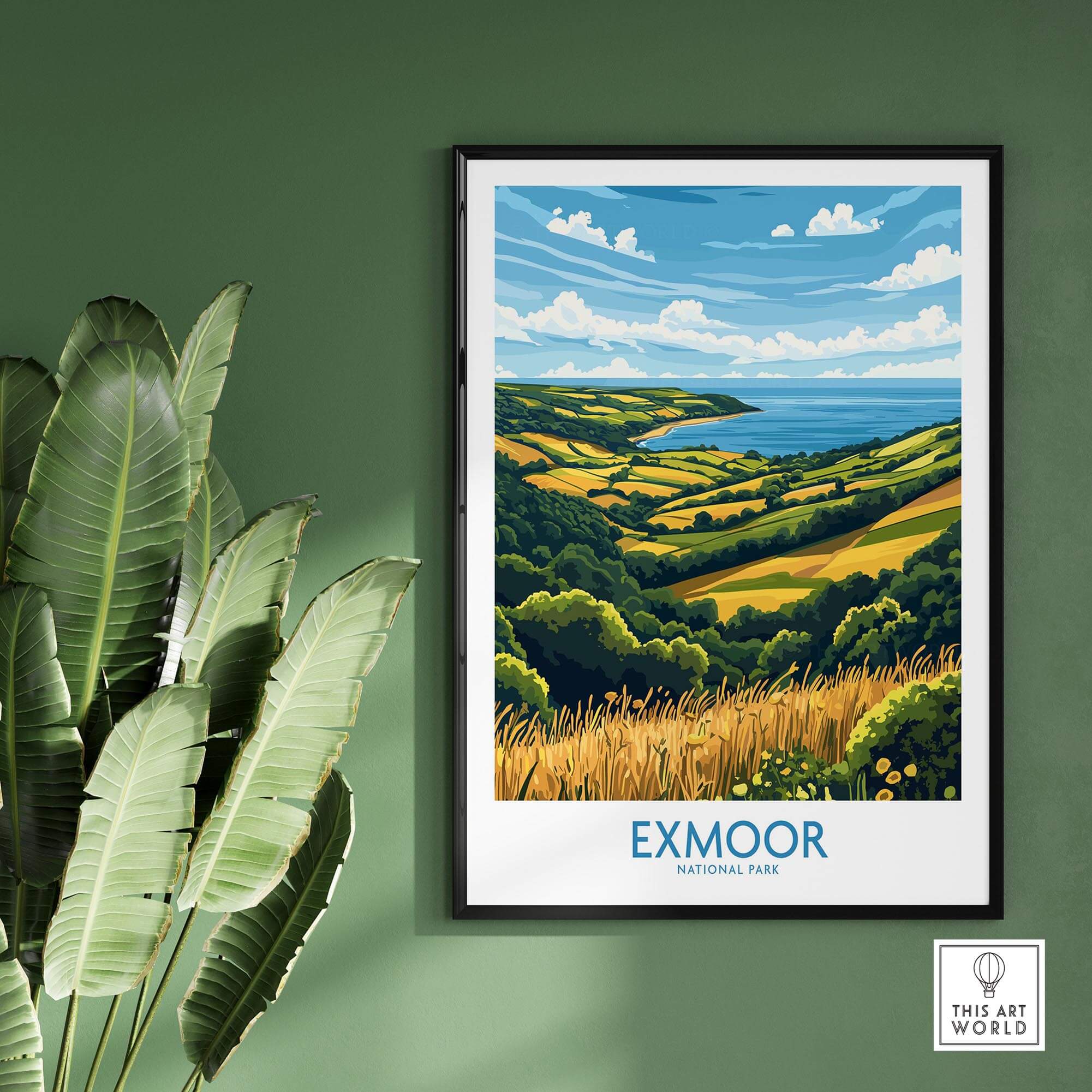 Exmoor Travel Poster showcasing the stunning landscapes of Exmoor National Park with vibrant colors and natural beauty.
