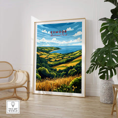 Exmoor Travel Print showcasing the stunning landscapes of Exmoor National Park in a stylish home setting.