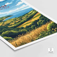 Exmoor Travel Print showcasing the vibrant landscapes of Exmoor National Park with lush greenery and sweeping views.