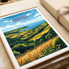 Exmoor Travel Print showcasing the stunning landscapes of Exmoor National Park in vibrant colors.