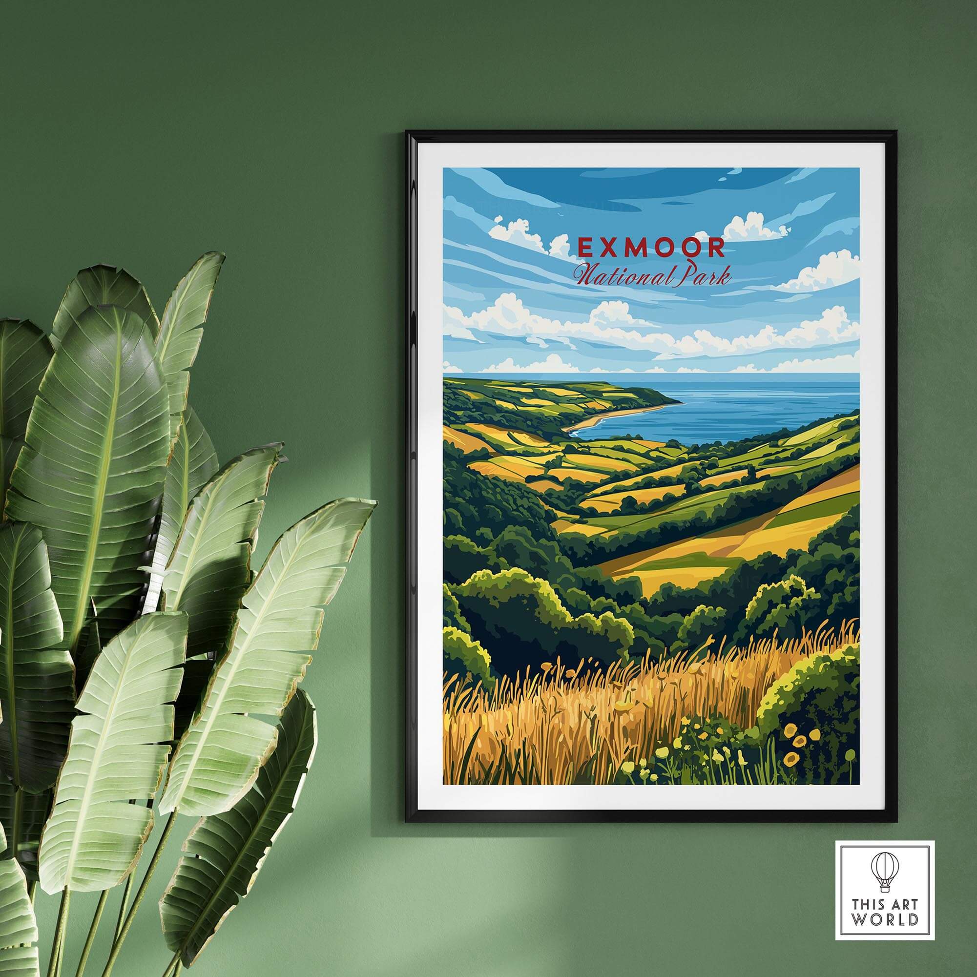 Exmoor Travel Print featuring breathtaking views of Exmoor National Park, perfect for home decor and nature lovers.