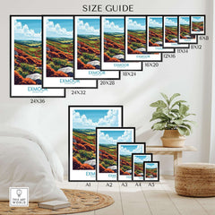 Exmoor Wall Art Poster size guide showcasing various dimensions of the stunning artwork for nature lovers.