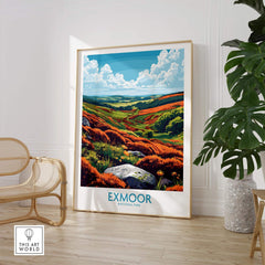 Exmoor Wall Art Poster showcasing the vibrant high moorland of Exmoor National Park in a stylish interior setting.