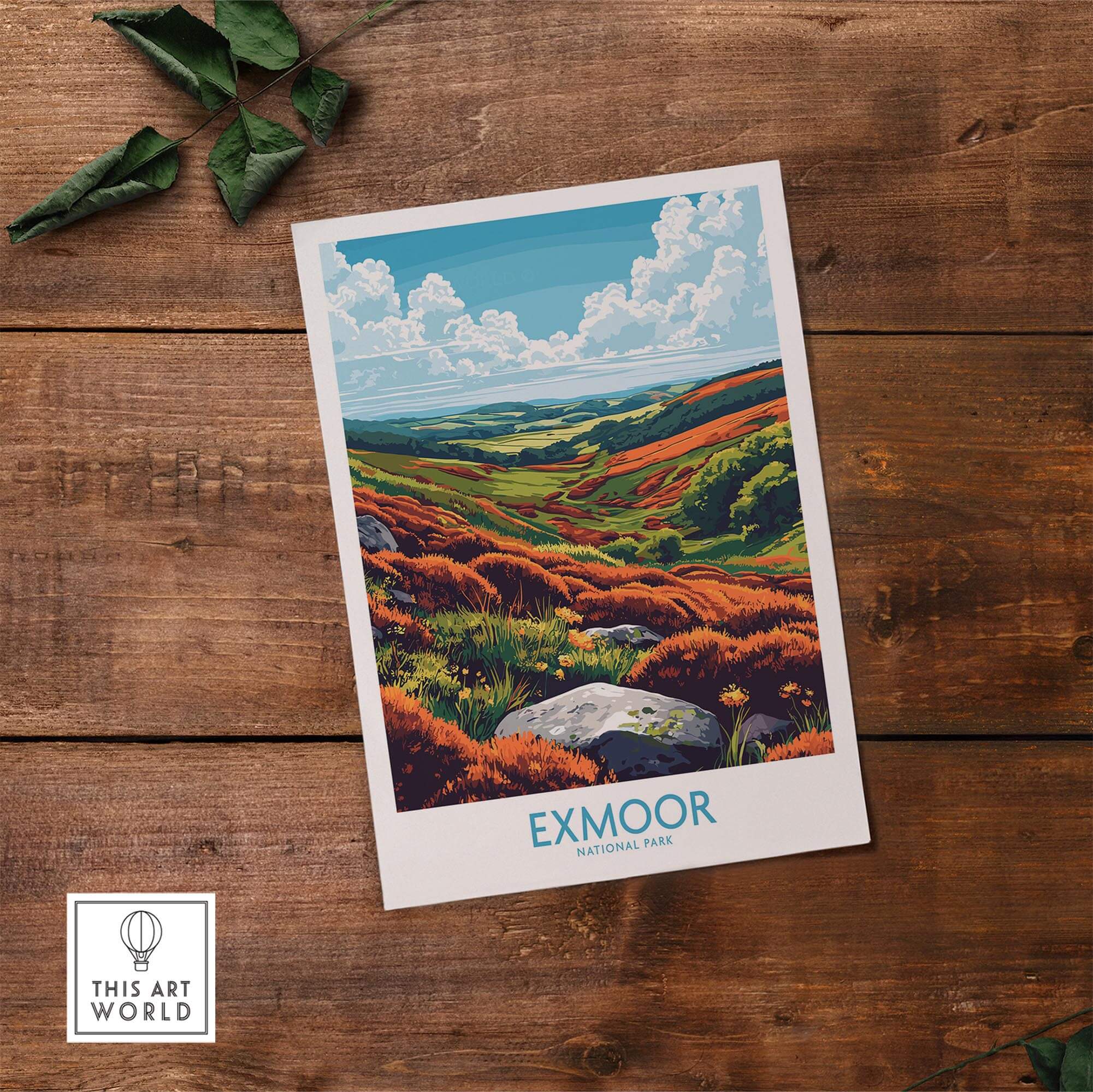 Exmoor Wall Art Poster showcasing stunning landscapes of Exmoor National Park with vibrant colors and detailed scenery.