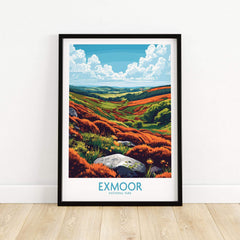 Exmoor Wall Art Poster showcasing the vibrant landscape of Exmoor National Park with colorful moorland and rocks.