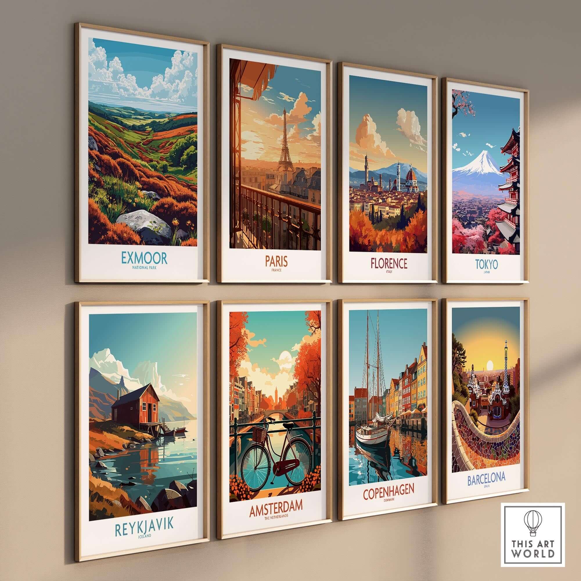 Exmoor Wall Art Poster collection featuring travel prints including Paris, Florence, Tokyo, and more.