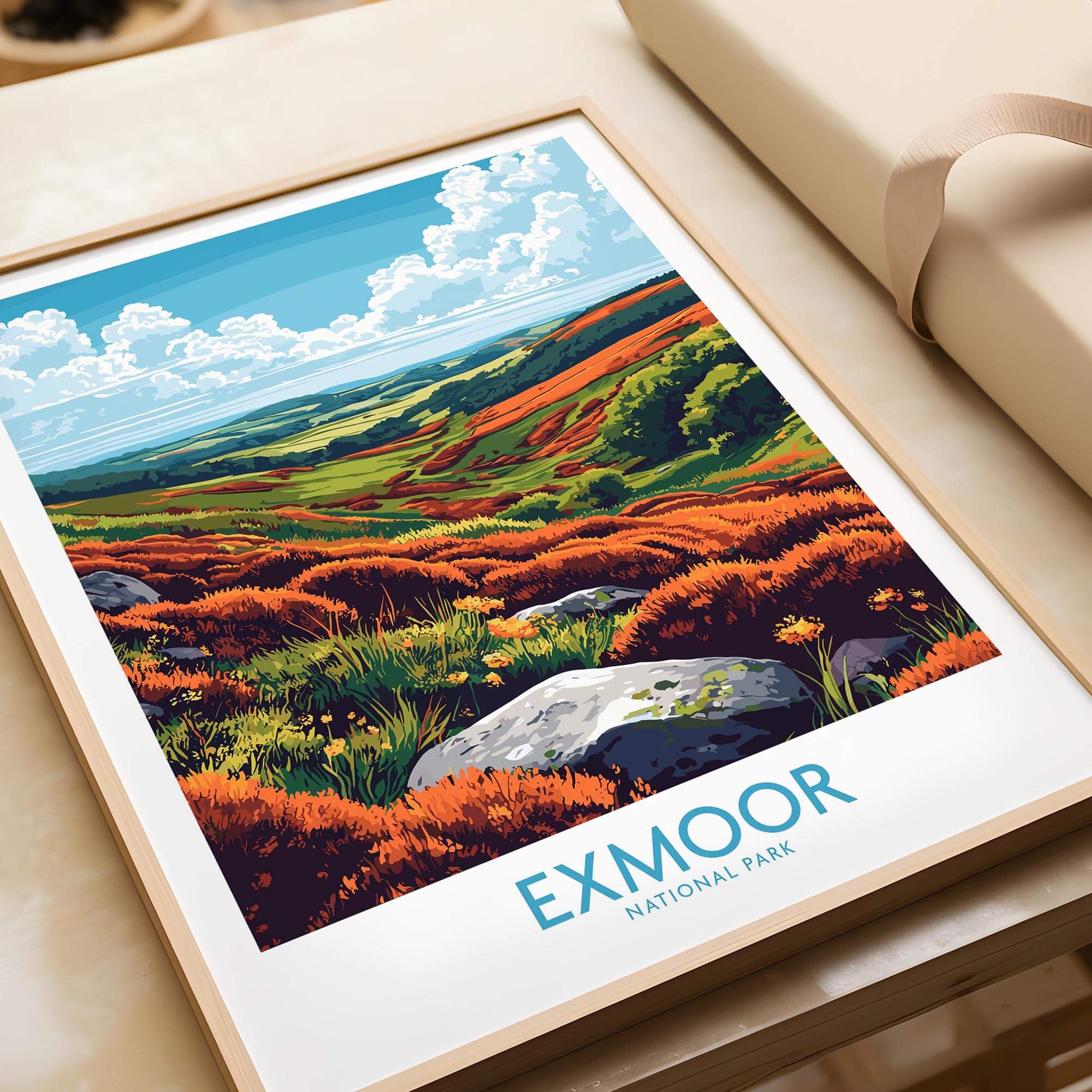Exmoor Wall Art Poster showcasing the vibrant landscapes of Exmoor National Park, perfect for nature lovers.