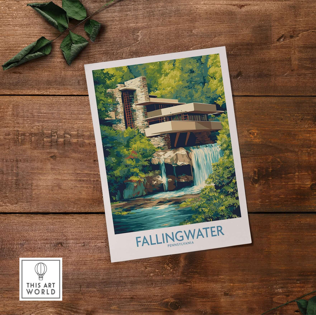 Fallingwater Frank Lloyd Wright Art Print | Pennsylvania Architecture Poster showcasing iconic architecture and nature harmony.